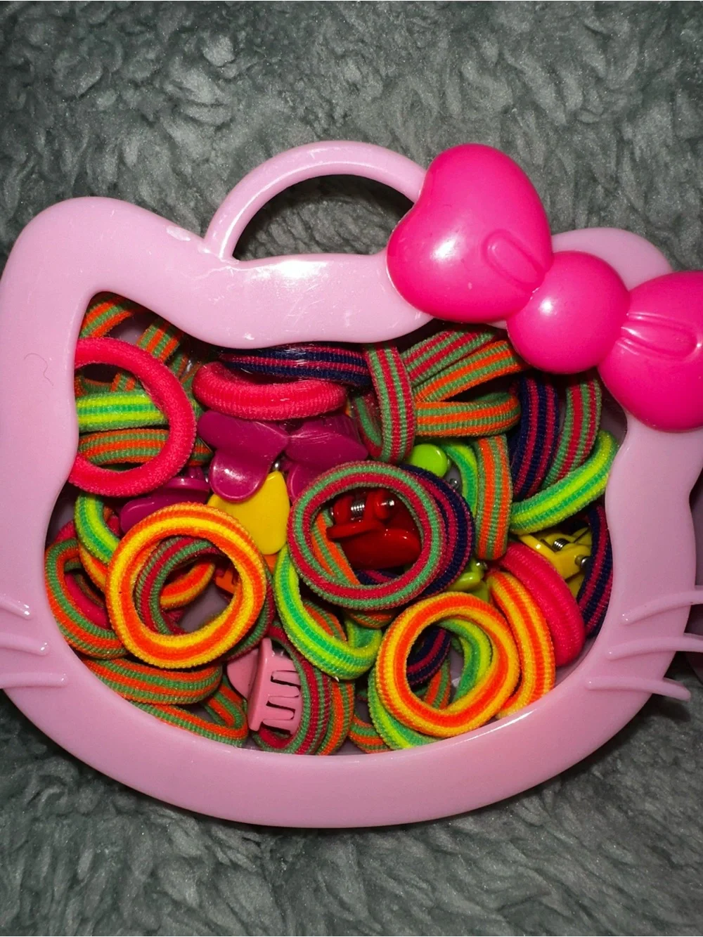 Kids Pink Bow Hair Tie Set with Multicolor Elastics